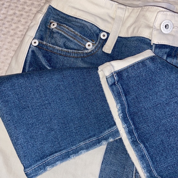 NEW! JONATHAN SIMKHAI Size 27 RIVER HIGH-RISE STRAIGHT Jean 2 Tone White Blue - Picture 6 of 17